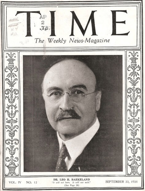 Time Magazine cover September 22, 1924 of Dr. Leo H. Baekland, founder of Bakelite plastics. Front cover Quote: "It will not break. It will not melt."